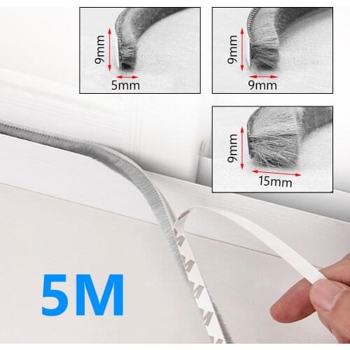 5M Sealing Strip Self-adhesive Wind-proof Gasket Door Sound Insulation Brush Self Home Door Window Frame Weather Draft Stopper