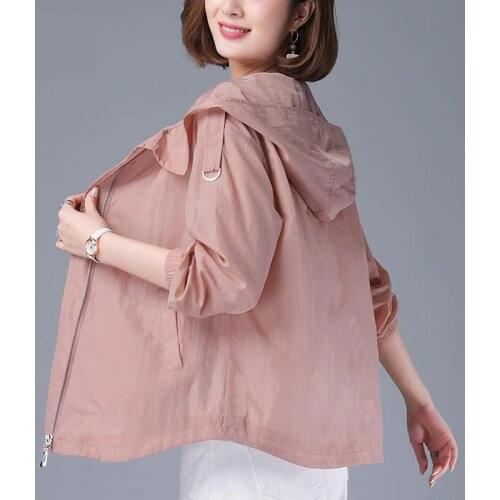 2020 Summer Thin Sun protection Jacket Women Coat Hooded Windbreaker Female Casual Zipper Jacket Basic Coats Outerwear P739