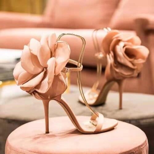 2021 European Big Flower Cover Heel Sandals Ankle-Wrap High Heels Sandals Womens Shoes Banquet Nightclub Shoes