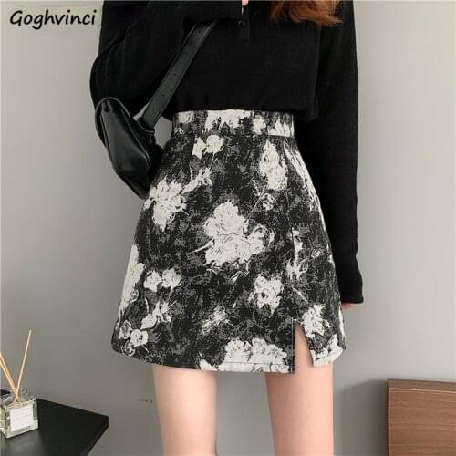 Skirts Women Sexy Print Retro Girls Oil Painting Empire Mini Design Side Split Summer Ulzzang A-line Streetwear Cool Femme Chic