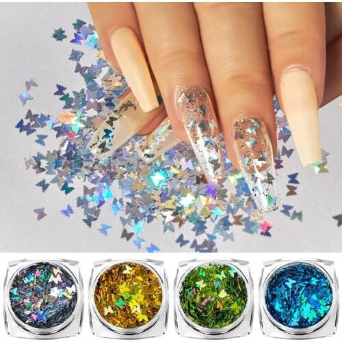 1 Box Holographic Butterfly Shape Nail Glitter Flakes Sparkly 3D Colorful Sequins Spangles Polish Manicure Nails Art Decorations