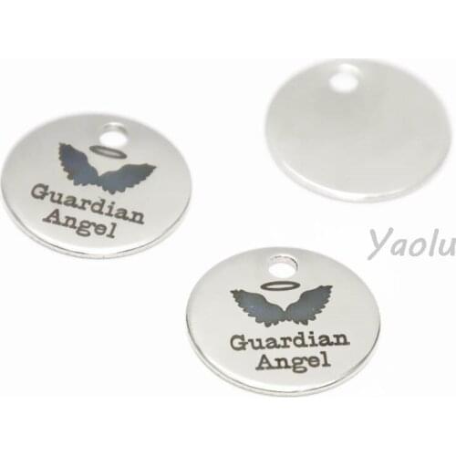10pcs/lot Guardian Angel charm Polished Inspirational Stainless steel disc message Charm pendant 20mm