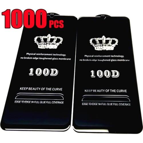 1000pcs 100D Tempered Glass Full Glue Coverage Screen Protector Film For Xiaomi Redmi Note 10 Pro Max 10S 9 9S 9A 9C 9T 8 8A 8T