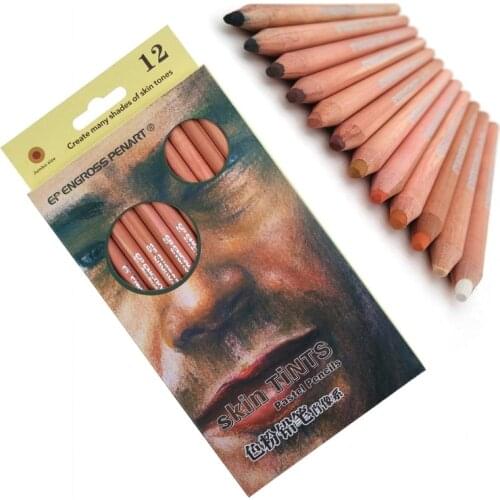 12Pcs Professional Soft Pastel Pencils Wood Skin Tint Pastel Colored Pencil