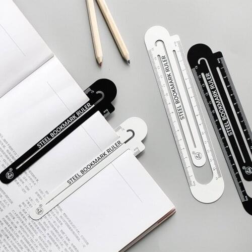 12cm White Black Color Steel Bookmark Ruler, Pocket Sized Protractor Ruler Metal Clip Stationery Office School Student F593