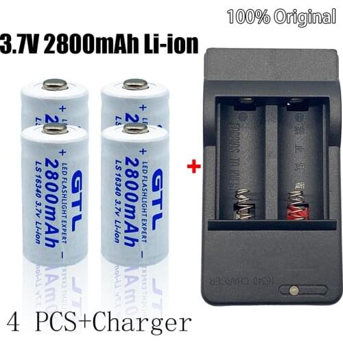 2 / 20 CR123A 16340 battery 2800mah 3.7V Li ion rechargeable battery + 16340 charger