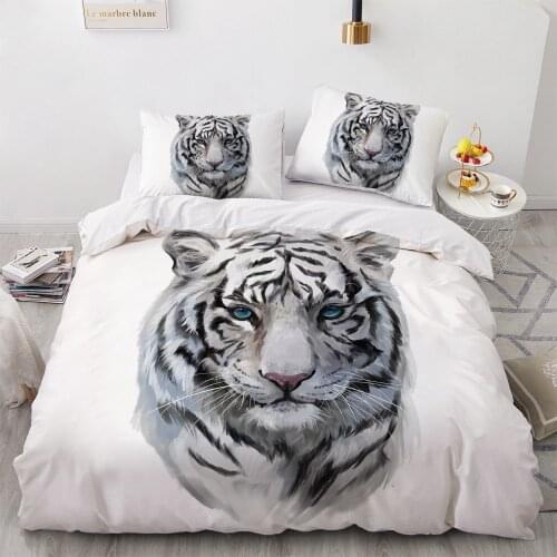 3D Bedding Sets Black Duvet Quilt Cover Set Comforter Bed Linen Pillowcase King Queen 230x220cm Size Animal Tiger Design Printed