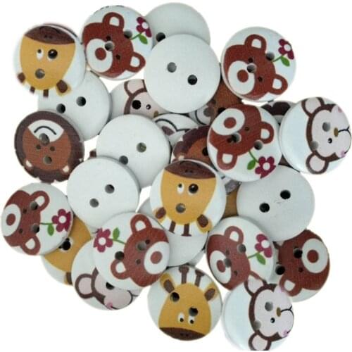50pcs 2 Holes Cartoons Animal Printing Wooden Button for Clothing Decoration Handicraft Accessories DIY Sewing Supplies