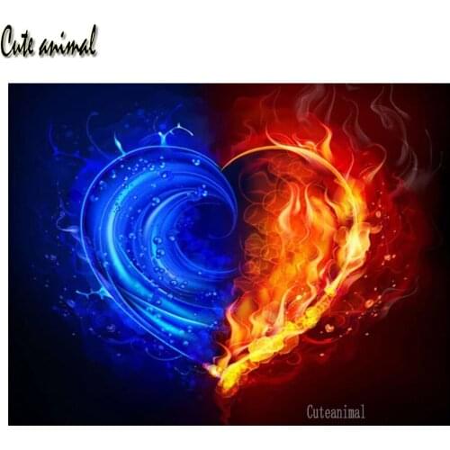 5D DIY Diamond Painting Heart Shaped Ice And Fire Abstract Rose Full Square Round Drill Mosaic Diamond Embroidery Decoration New