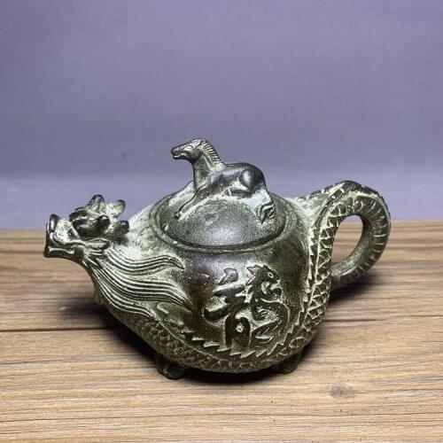 Antiques miscellaneous copper dragon pot ornaments dragon horse water pot wine pot home teapot