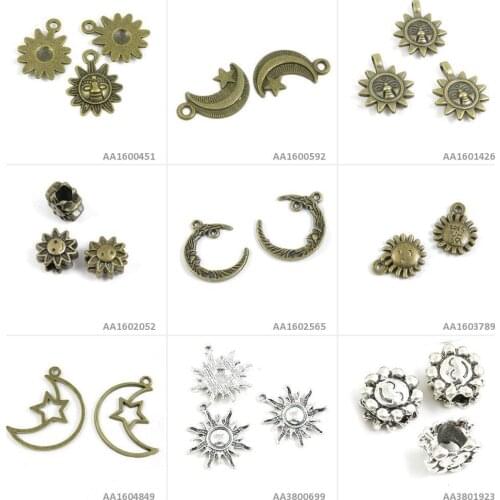Antique Bronze Silver Tone Jewelry Charms Sun Face Loose Beads Moon Star Cabochon Frame Smile Smiley Sunflower Man In The Titan