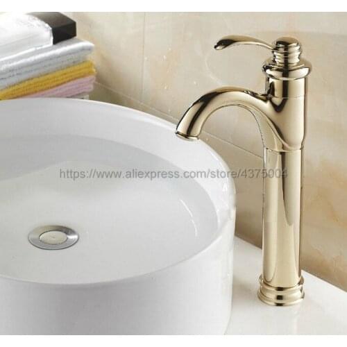 Deck Mounted Luxury Gold Color Brass Single Handle Hole Bathroom Sink Mixer Faucet Hot and Cold Water Mixer Tap Ngf059