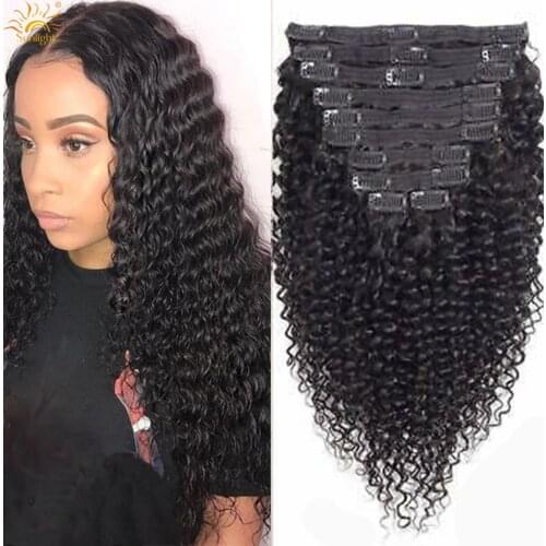Brazilian Curly Clip In Hair Extensions Deep Wave Human Hair Extensions Clips In 10-24 inch Natural Hair Weft Extensions