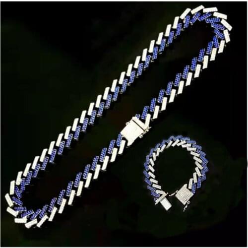 Fashion Curb Cuban Chain Men HipHop Necklace Rhinestone Gold Sliver Mix Color Chain Iced Out Bling Punk Boy Jewelry for Men Set