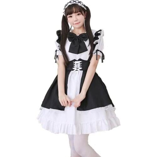 Black White Japanese Style Lolita Women Halloween Maid Costumes Female Housekeeper Cosplay Carnival Purim Role Play Party Dress