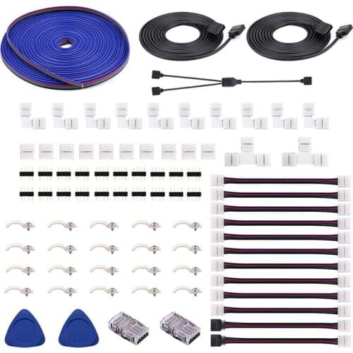 RGB LED Strip Connector Kit - Include 5050 4Pin 2 Way RGB Splitter Cable, RGB Controller Jumper, L & T Shape Connectors