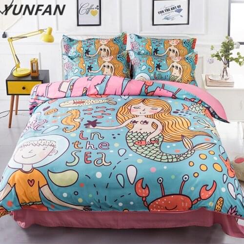 Bedclothes Cartoon Little Mermaid Printed Bedding Sets For Children duvet cover quilt cover pillow cases Home textiles