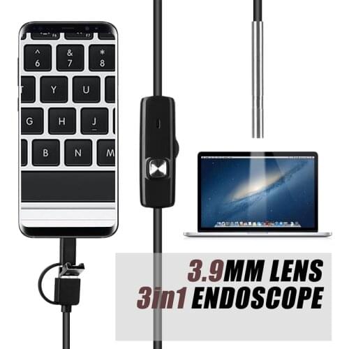 Endoscope Camera 3.9MM 3in1 USB Mini Camcorders IP67 Waterproof 6 LED Borescope Inspection Camera for Windows Macbook PC Android
