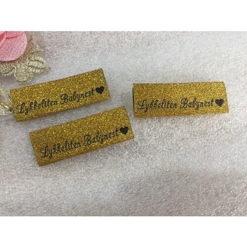 Customized Garment Damask Woven Label Clothing Tags With Metallic Gold Background