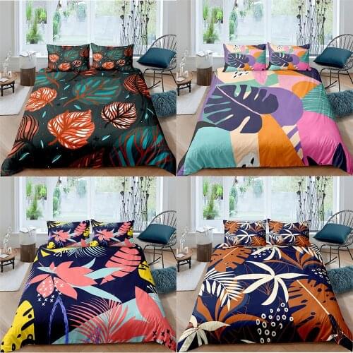 2021 Tropical Bedding Set Queen Colorful Leaf Duvet Cover Plant Tree Leaves Bed Cover Botanical Quilt Cover 2/3pcs Wholesale