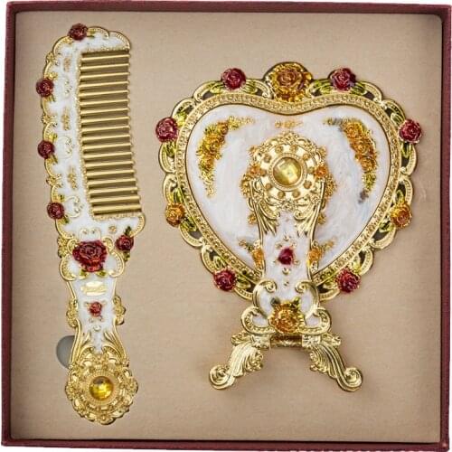 Retro Cosmetic Mirror Vintage Style Handheld Mirror with Comb Heart Makeup Mirror Bathroom Dressing Table Decor miroir vintage