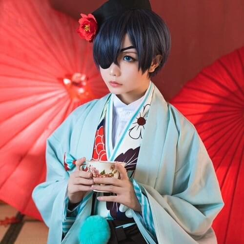 8 in 1 parts Black Butler Kuroshitsuji Ciel Phantomhive Kimono Uniforms Tea House Cosplay Costume for Halloween Party