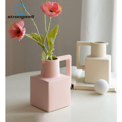 Strongwell Morandi Square Ceramic Vase Art Creative Personality Decoration Flower Arrangement Desktop Flower Vases Hydroponics