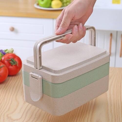 Lunch wheat straw lunch box Japanese-style tableware lunch student multi-layer lunch box sushi box three-layer 3