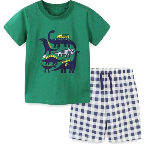 Dinosaur Summer Boys Dinosaur Outfits Children Cartoon Clothes Kids Short Sleeve T-Shirt and Drawstring Shorts Clothing Suit