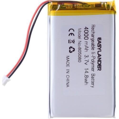 JST 2.0mm 2Pin 3.7V 4000mAh 805080 Lithium Polymer LiPo Rechargeable Battery cells For Power bank