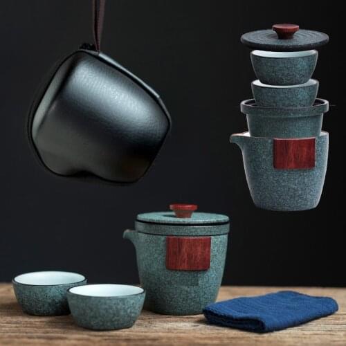 LUWU ceramic teapot gaiwan with 2 cups a tea sets portable travel tea set with travel bag