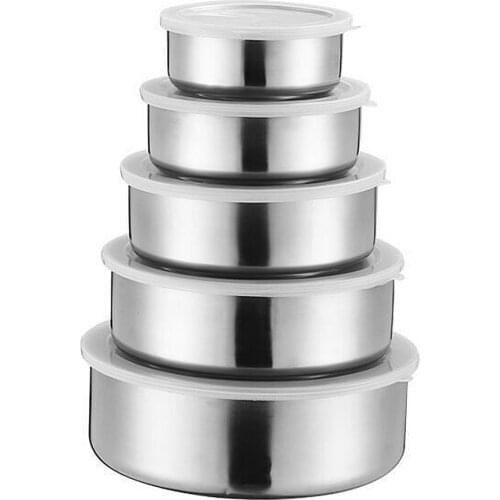 5pcs/Set Stainless Steel Mixing Bowls with Airtight Lids Non Slip Nesting Whisking Bowls Set For Salad Cooking Baking