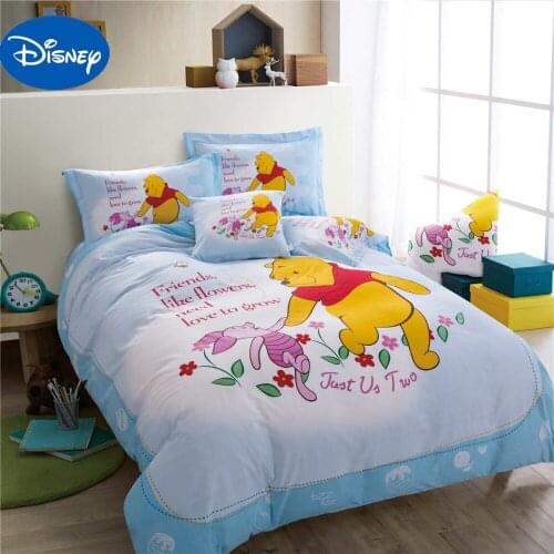Winnie the Pooh Piglet Comforter Bedding Sets SingleTwin Full Queen Boys Home Bed Covers Disney Cartoon 100% Cotton Light Blue
