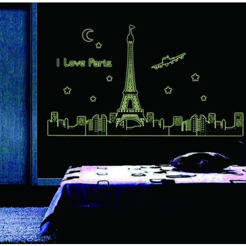 2014NEW DESIGN Paris Night eiffel tower decoration luminous stickers wall home living room decals glow in the dark ABQ9602