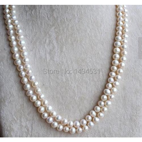 Wholesale Pearl Jewelry - White Color 46 Inches 7-8mm Long Genuine Freshwater Pearl Necklace Wedding Party Jewelry