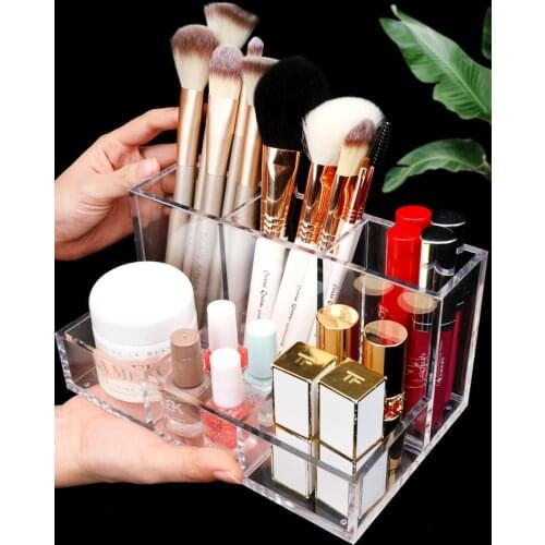 Makeup Organizer Storage Box Nail Polish Lipstick Make Up Brush Organizer Cosmetic Jewelry Box Holder Transparent Multiple Grid