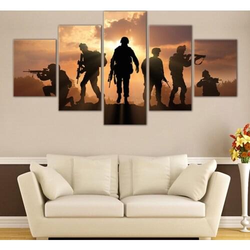 5 Pieces of High-definition Posters American Military Painting Soldier and Army Battlefield Sunset Home Decoration Frameless