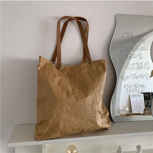 Casual Kraft Paper Women Shoulder Bags Waterproof Women Handbags Dupont Paper Large Capacity Tote Big Shopper Bag Female Purses