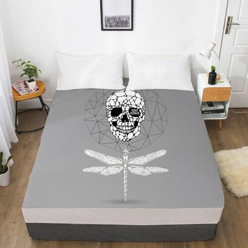 Mattress Cover Fitted Sheet With Elastic Band Bed Sheets Bedding Linens Queen King Size Bedsheet 160X200 Gray Dragonfly skull