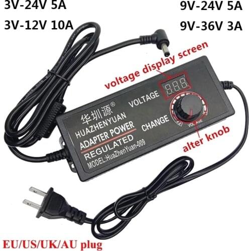 Adjustable AC/DC 3V-12V 10A 12-24V 24 Volt 5A 16V 18V Universal Power Adapter Supply Display Screen Voltage Regulated Adaptor