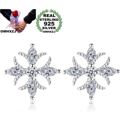 OMHXZJ YS532 Wholesale European Fashion Woman Girl Party Birthday Wedding Gift Lotus Zircon S925 Sterling Silver Stud Earrings