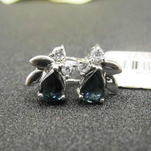 LANZYO 925 Silver natuarl sapphire stud Earrings fashion jewelry anniversary plant women gift wholesale e050717agl