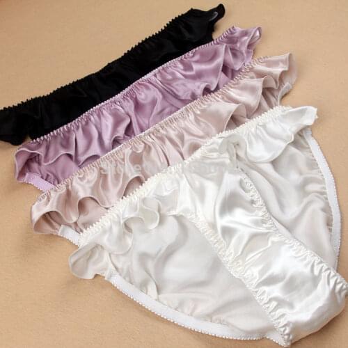 Ruffle Pure silk Solid Panties Women 100% Mulberry Silk Antibiotic Sexy Plus Size Briefs L/XL/XXL FREE SHIPPING