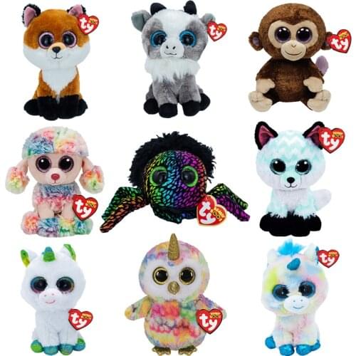 Ty Beanie Boos Big Eyes 6" 15 cm Fox Spider Poodle Owl Monkey Cute Plush Toy Stuffed Animal Doll Room Decor Boys Girls Gifts