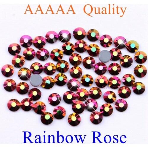 Top Quality! Rainbow Rose Hotfix Rhinestones SS6 SS10 SS16 SS20 SS30 Flatback Diamond Hot Fix Strass Crystals With Glue