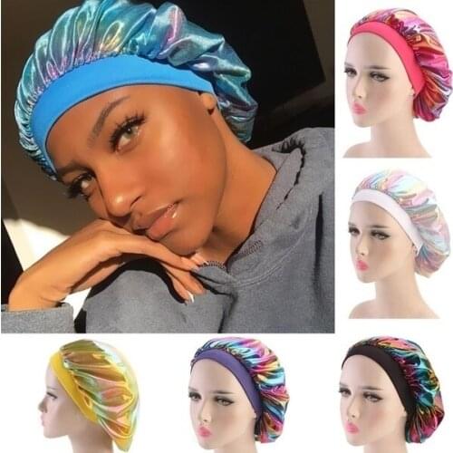 Women Bath Caps Laser High Elasticity Wide Side Sleeping Cap Perm Hat Chemotherapy Cap Shower Hat