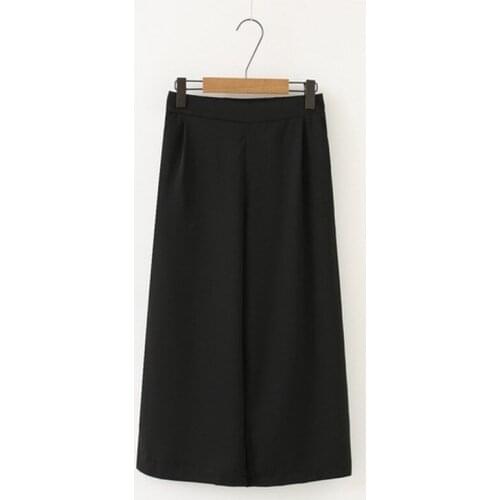 Plus Size M-3XL Womens Black Wide Leg Pants Elastic Waist Solid Simple Elegant OL Pants