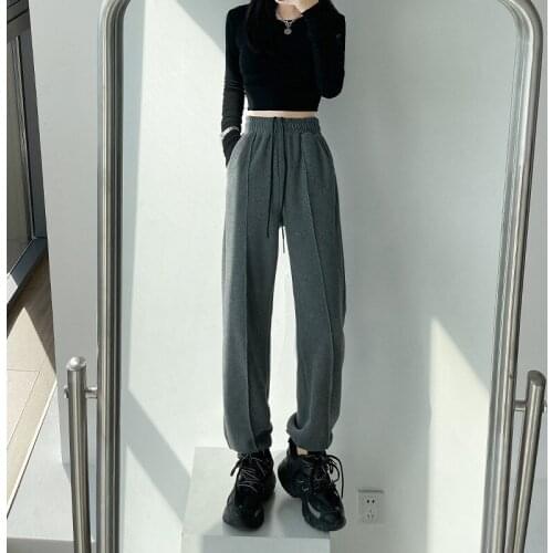 Women Loose Slim Harem Pants High Waist Casual Sports Trousers Running Tie Feet Sportswear Sweatpants