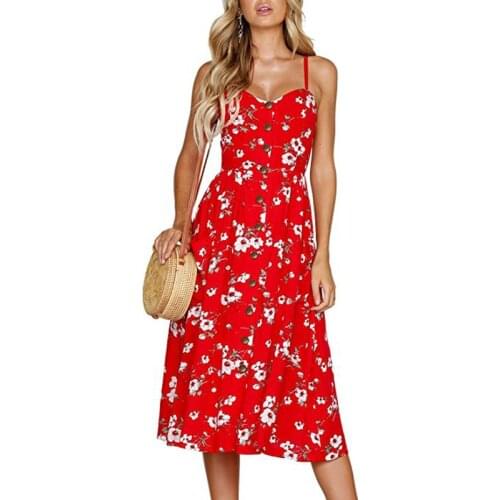 Summer 2019 Strap Print Floral Dot Long Boho Bohemian Beach Dress Women Sundress Sexy Casual Loose Elegant Vintage Ladies Dress