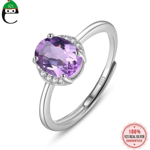 ElfoPlataSi Genuine S925 Sterling Silver Oval Purple CZ Ring temperament Love Gift for Women Wedding Birthday Party L205